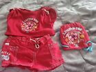 Build a Bear Limited Too Orchid Blumenmuster Shirt kurze Tasche rot Teddy Kleidung Outfit