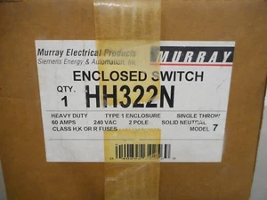 MURRAY HH322N DISCONNECT 60AMP 240VOLT 2-POLE FUSIBLE NEMA-1 - Picture 1 of 4