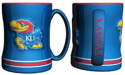 Kansas Jayhawks 15oz Sculpted Relief Coffee Mug [NEW] NCAA Tea Cup Hot Ceramic Cover