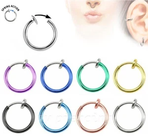 1PC. Non-Piercing Fake Clips-On Hoop IP Surgical Steel Ears Nose & Septum Ring - Picture 1 of 9