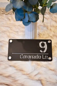 Silver Door Sign House Numbers Laser Cut Black House Numbers Address Plaque - Picture 1 of 11