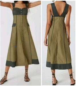 NEW Anthropologie Size 6 Color Blocked Green Utility Style Midi Dress NWT Anthro - Picture 1 of 11