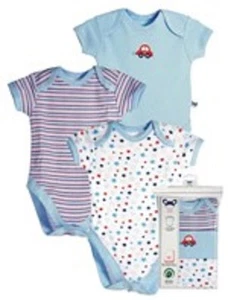 SALE!! Organic Cotton PIP Baby Bodysuit Boy 3-pack SS NB,3,6,12,18,24m - Picture 1 of 2