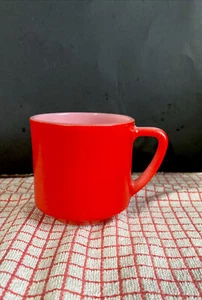 Vintage FEDERAL Milk Glass Mug Coffee Tea Cup Red Heat Proof Cups MCM - Picture 1 of 7