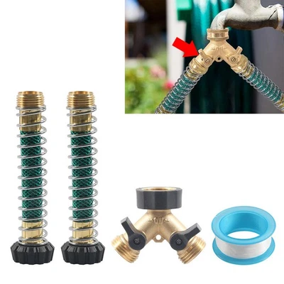 3/4'' 2 Way Hose Splitter Garden Hose Connector Hose Coiled Spring Protector - Image 1 of 4
