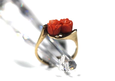 Anillo DE COLECCIÓN Tallado Coral Rosa Brotes Oro Esterlina Vermeil Plata Esterlina Talla 8 Foto 1 de 4