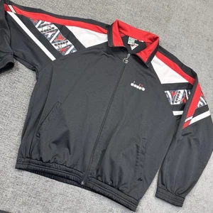 Vintage Diadora Soccer Jacket Men’s XL Black Red Full Zip Track Y2K - Picture 1 of 9