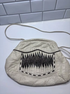 Bolsa internacional de couro Whiting vintage sem marca bolsa de cordão de malha branca - Imagem 1 de 4
