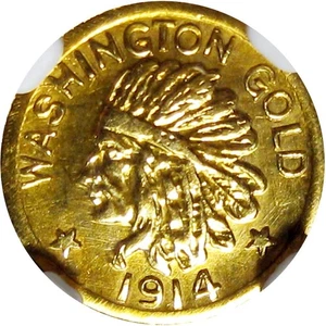 1914 Washington Gold $1 Hart's Coins Of The West NGC MS64 - Picture 1 of 4