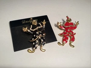 Lot 2 Vintage Enamel & Rhinestone Dancing Jesters Articulated Legs Brooch Pins - Picture 1 of 7