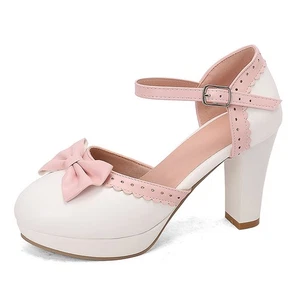 Sandalias con hebilla de plataforma con moño para mujer Tacones altos Estilo Lolita Dulces Zapatos - Imagen 1 de 25