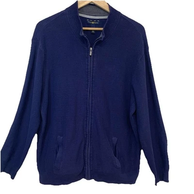 Cárdigan tejido gofre Club Room para hombre cremallera completa grandes bolsillos azules 100 % algodón Foto 1 de 4