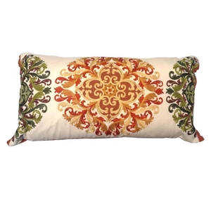 Pier 1 Imports Medaglione Floreale Ricamato Lombare Cuscino Lancio Lino Cotone 24" - Foto 1 di 12