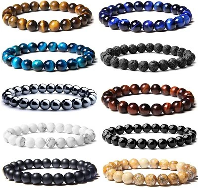 10 Pcs 8mm Gemstones Round Beaded Bracelets Crystal Healing Beaded Bracelet G - Image 1 of 4