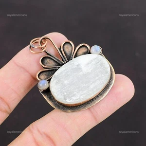 Daughters Day Sale Oval Selenit Druzy Stein Handarbeit Mutter Boho Anhänger Kupfer - Bild 1 von 6