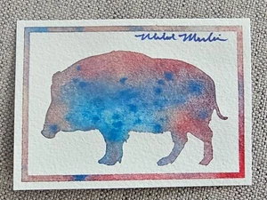 WILD BOAR Original ACEO Watercolor Painting Animal Abstract SWINE PIG HUNTING - Picture 1 of 1