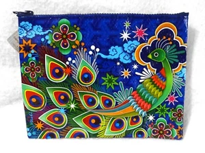 New Blue Q Zippered Bag Pouch Pocket Peacock Bird Recycled Material 9-1/4 x 7" - Picture 1 of 5