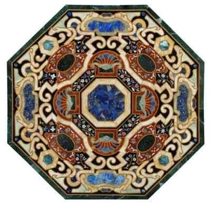 48" Octagonal Marble Table top with red beautiful art – Handmade Geometric Art - Picture 1 of 11