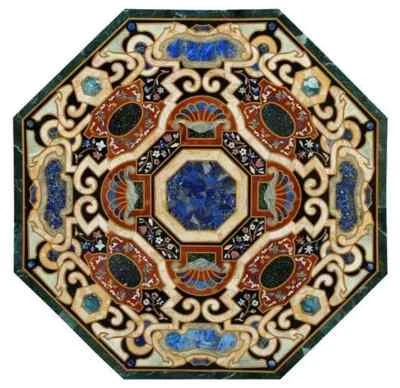 48" Octagonal Marble Table top with red beautiful art – Handmade Geometric Art - Image 1 of 4