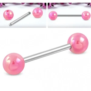 Light Pink Metallic Pearl Colour Nipple Piercing * 14G 1.6mm 16mm Bar UK Seller - Picture 1 of 3