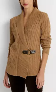 Ralph Lauren Shawl Buckled Cardigan Camel Beige Cotton Cardigan Sweater Women 3X - Picture 1 of 6