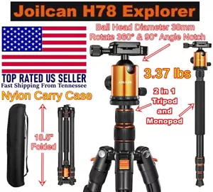 Jolican 80-inch All Aluminum Tripod & Monopod 3.75lbs 18.5" Folded Holds 19 lb - Picture 1 of 9