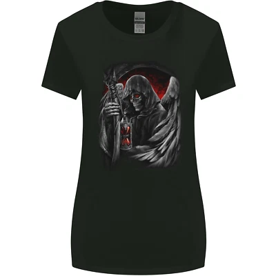 Grim Reaper Biker Gothic Heavy Metal Skull Womens Wider Cut T-Shirt — 第 1/2 张图片