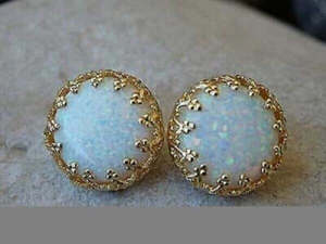 4Ct Round Cut Fire Opal Screw Back Women's Stud Earrings 14K Yellow Gold Finish - Picture 1 of 4