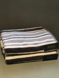 Bombay Bath Towels White & Gray Stripes 100% Cotton Made In India New - Picture 1 of 6
