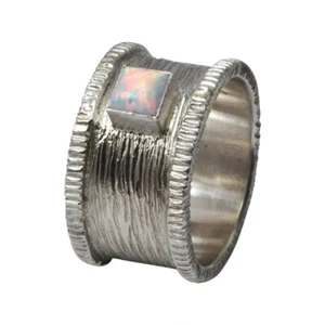 Anillo ancho plata 925 con ópalo sintético - Imagen 1 de 1