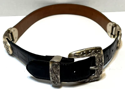 VTG Fossil Womens Dark Black Leather Belt Metal Accents Size Medium 36 x 1.25" — 第 1/4 张图片