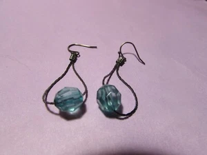 1 3/4" light blue teal bead dangle pierced earrings - Picture 1 of 3