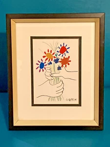 PABLO PICASSO Bouquet Of Peace Hand w/Flowers Matted Framed lithograph Print - Picture 1 of 12