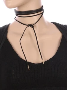 NECKLACE 2 PC FAUX LEATHER CHOKER FAUX SUEDE WRAPAROUND 12 INCH LONG 68 INCH LON - Picture 1 of 6