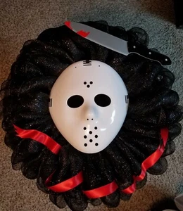Halloween 'Jason Goes To Prom' Wreath - Picture 1 of 3