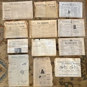 Antique 1880’s Fitchburg Massachusetts MA Newspapers Lot Old 1800’s Papers Ads - Foto 1 di 16