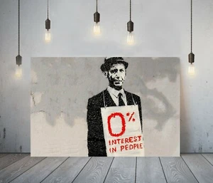 BANKSY 0% INTERESSI NELLE PERSONE - TELA CORNICE PROFONDA STAMPA GRAFFITI ARTE ARTE- ROSSO - Foto 1 di 10