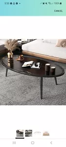 NIB Mid Century Moderm Wooden Oval Black Coffee Table 31.5in - Picture 1 of 4