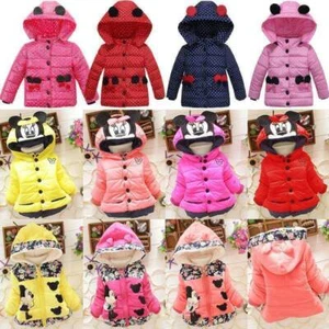 Kid's Baby Girls Minnie Mouse Winter Warm Hooded Coat Jacket Parka Outerwear - Picture 1 of 13