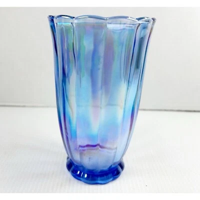Vaso de vidrio perlado festoneado iridiscente brillo azul mujer Pioneer Foto 1 de 4