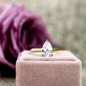 14K Yellow Gold Pear Cut Engagement Ring 1.50 Ct Lab Grown Diamond IGI - Picture 1 of 15