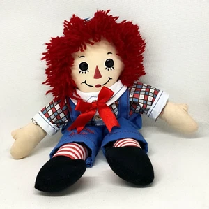 RAGGEDY ANDY Soft Plush Toy Cloth Rag Doll Red Bow Tie Woolen Hair 31cm H VGC - Picture 1 of 11