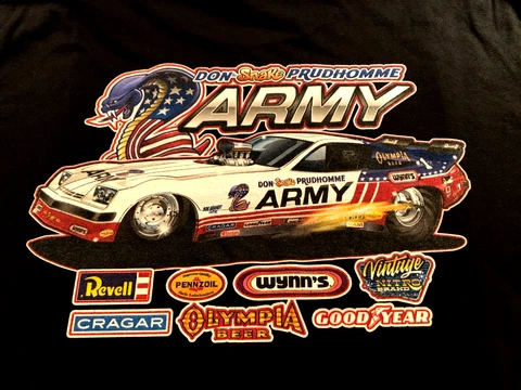 Don THE SNAKE Prudhomme 1975 Army Chevrolet Monza Funny Car XL Pre-Worn T-Shirt Cover