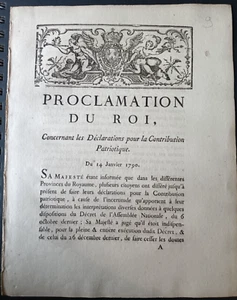 LOIS ARRETES DECRETS - PROCLAMATION DU ROI, Contribution Patriotique 14 Jan 1790 - Imagen 1 de 2