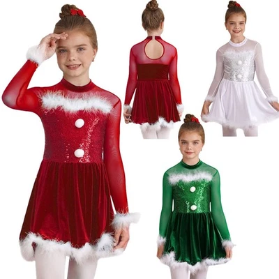 MARKENLOS DE Weihnachtskleid Mädchen Samt Tanz Eiskunstlauf Kleid Weihnachten Elfen Kostüm