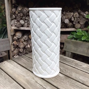 Vintage Casa Fina Valencia Spain White Ceramic Basket Weave Umbrella Stick Stand - Picture 1 of 9