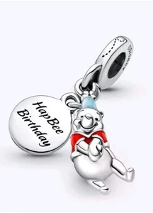 Charm Pandora x Disney Winnie the Pooh Happy HapBee Compleanno Doppio Pendente - Foto 1 di 12