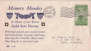 8 Oct 1945 Patriotic Cover, In Honor of Our Recent Gold Star Heroes, Brenn - Picture 1 of 2