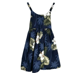 Pacific Legend Hawaiian Dress Sundress Girls 5-6 Navy Tropical Floral Tie Back - Picture 1 of 3