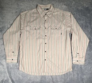 Ocean Pacific LS Black Pearl Snap Shirt Men's L Gray Pink Stripes Cowboy Pockets - Picture 1 of 20